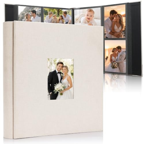 DazSpirit XXL fotoalbum 10 x 15 cm för 600 foton | Linneomslag och visningsfönster, perfekt för familj, bröllop, resor och bebispåminnelser, fotopbok, svart