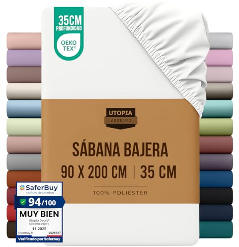 Utopia Bedding - Spannbettlaken 90x200cm - Weiß - Gebürstete Polyester-Mikrofaser Spannbetttuch - 35 cm Tiefe Tasche