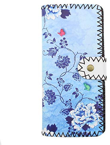 LaFiore24 Portemonnaie Geldbörse hochwertiger Damen Geldbeutel Leder Blumen Vintage Lang Gross Blau