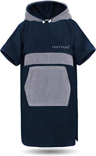 normani Baumwoll Surfer Poncho - Strandponcho - Handtuch-Poncho - Unisex Strand Umziehhilfe - geschlossener Bademantel für Damen und Herren Navy/Grau L-XL