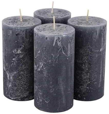 Klocke Kerzen Rustikale Stumpenkerzen – 4 Stück - Wachskerzen/Rustickerzen/Adventskerzen Weihnachten (Anthrazit, Groß: Höhe 14cm / Ø 7cm)