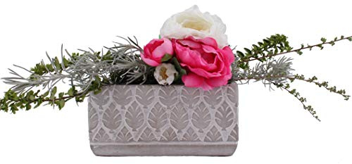 AAF Nommel ®, Pflanzschale 06 Blumentopf Pflanztopf rechteckig grau weis Blätter Haptik, Länge 20 cm, Breite 9,5 cm, Höhe 9,5 cm, Gewicht 1,3 kg