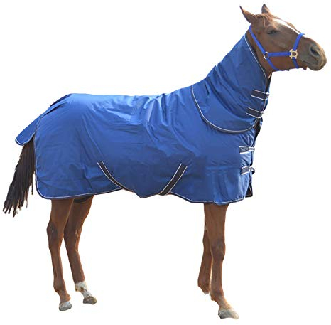 Pferdeteppich Mittelgewicht Weiche Teppich Mit Hals Wasserdicht 350gsm Isolierte Füllung, Blau(Size:135cm)