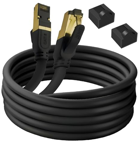 Reulin - PREMIUM Kupfer Litzenkabel RJ45 LAN Cat 8 Ethernet Kabel 10 M lang, SSTP 40 Gbps kompatibel mit Routern Modems 4K 8K Smart TV Boxen Internet PS5 PS4 Xbox Konsolen Spielen 10M