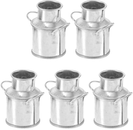 Happyyami 5pcs Mini Metal Buckets Milk Can Vase Vintage Galvanized Milk Jug Round Flower Plant Pot for Country Wedding Table Centerpiece Decorations