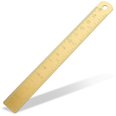 1Pcs Goldmessing Lineal Handliches Gerades 12/15CM Lineal Vintage Metall Kupfer Dual Scale Graviert Lesezeichen Kartographie Malerei Messwerkzeug