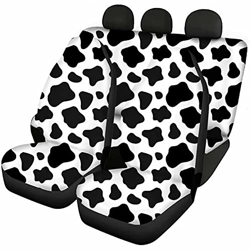 Jeiento Auto Accessiores - Coprisedili universali per auto, 4 pezzi, con stampa di mucca, per uomo, adatto per SUV, furgoni, camion, sedile anteriore con copertura per panchina, colore: nero e bianco