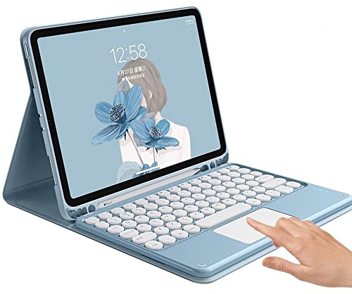 Disonbeir Touch Keyboard Case for iPad 6th 5th Generation 9.7 inch, Air 2, Air, Pro 9.7 inch Case with Cute Round Key Detachable Touchpad Color Keyboard Cover,Blue