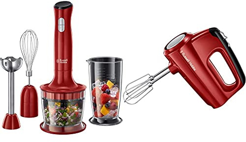 Russell Hobbs Desire Frullatore Ad Immersione, 500 W, Plastica, 2 Velocita', Rosso & Desire Sbattitore, 350 W, Plastica, 5 Velocita', Rosso