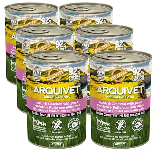 Arquivet Latas de Cordero y Pollo con Guisantes y Aceite de salmón, 400 g (Paquete de 6)