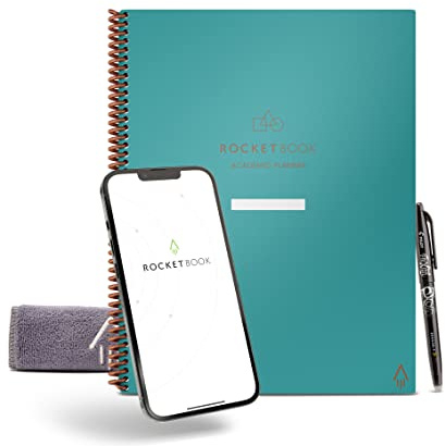 Rocketbook Planificateur académique intelligent réutilisable format A4, carnet numérique pour étudiants et enseignants, journal universitaire quotidien, hebdomadaire, mensuel, 13 types de pages,
