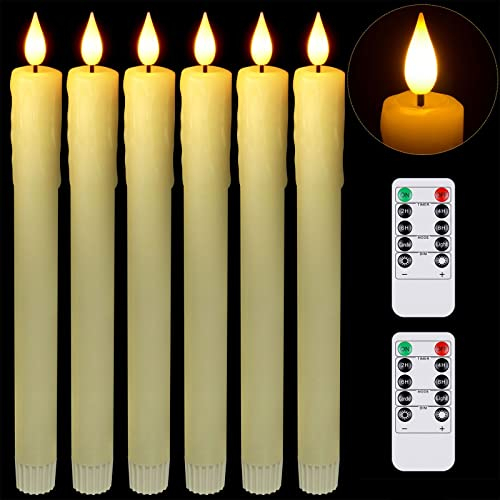 PChero Velas LED cónicas sin llama con control remoto, juego de 6 velas de cera real que funcionan con pilas, candelabros eléctricos parpadeantes para Navidad