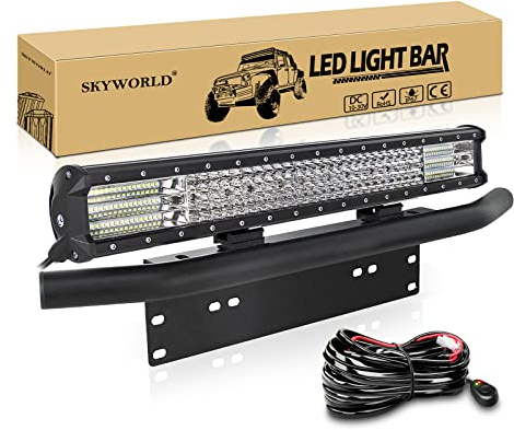 SKYWORLD 59cm 570W LED Light Barre 12V Rampe 4x4, Longue Portee Barre Lumineuse LED avec Support de Plaque d'immatriculation Noire et Faisceau de câblage pour Off Road Camion Véhicules Voitures
