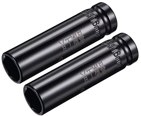 sourcing map 1/2 Drive by 16mm Deep Impact Socket, Heat-Treated CR-V Steel 3.15 Length, 6-Point Metric Sizes 2 Pcs