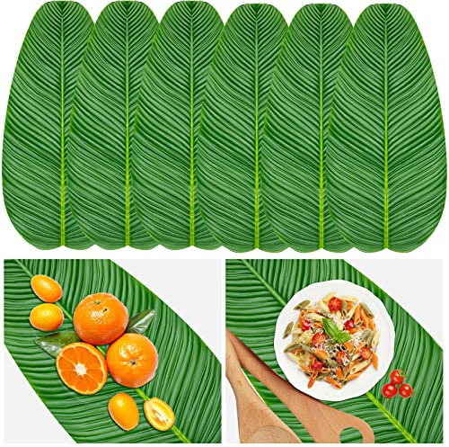 Lot de 8 feuilles de bananier artificielles tropicales - Grandes feuilles tropicales hawaïennes Luau - Thème aventure - Vert - Fausse feuille géante pour décoration de table de fête