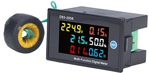 Digital LCD Power Meter, 6-in-1 Voltage/Current/Power/Factor/Frequency Electric Energy Monitor, Multimeter Reader Panel with CT, for Home/Industrial, AC 200‑450V