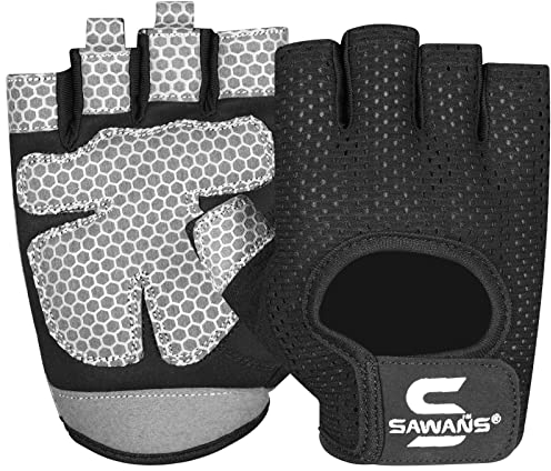 SAWANS Guanti da palestra per uomini e donne Guanti da fitness traspiranti da donna Guanti da allenamento antiscivolo in silicone imbottito con impugnatura protettiva per palmo, (S, nero)