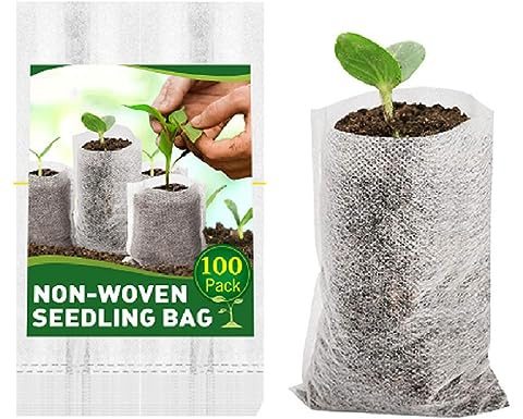 SagaSave 100 Stück Pflanzbeutel Pflanzen-Wachstumstasche, Biologisch Abbaubar Vlies-Kinderzimmertaschen Pflanzsack aus Vliesstoff für Tomaten, Blumen (6 x 18 cm)