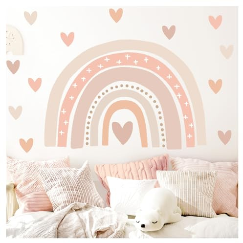 Little Deco Wandsticker Regenbogen Boho Wandtattoo Herzchen Pastell Kinderzimmer Wandaufkleber für Babyzimmer Deko DL943-3