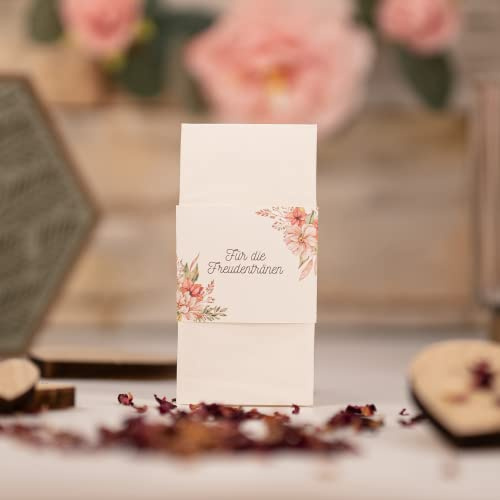 Freudentränen 20x Banderolen | Hochzeit Papeterie | Taschentuch | Naturpapier | 4 Wildblüten Designs | Weddimoo (Wildblume - Gemischt)