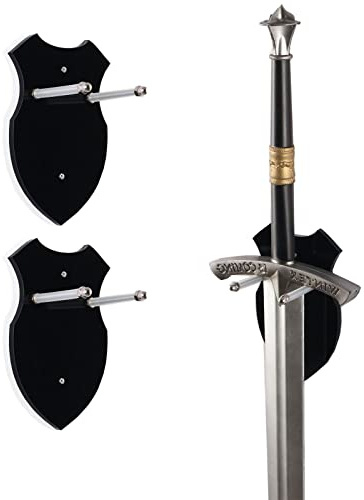 Vertikale Schwert-Wandhalterung, Wandmontierter Schwertständer für 1 Schwert, Katana oder Axt – Robuster Schwert Halter für Wand, Samurai-Schwert Display, Mittelalterliche Dekoration (Schwarz, 2 Satz)