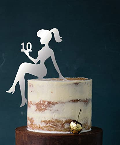 Girl Figure, Birthday Cake Topper, Girls' Birthday, Sweet 16, Sweet 18, Number, Topper Number, Birthday, Birthday Decoration, Decoration (Silver (Mirrored on One Side), 10)