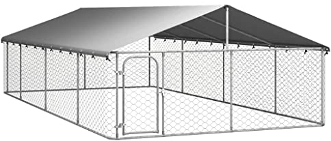 vidaXL Outdoor-Hundezwinger mit Dach, 600x300x150 cm, Grün, Witterungsbeständig, für Hund