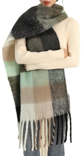 MININAI Dicker Winterschal für Damen, kaltes Wetter, warm, gestrickt, dick, kariert, lang, groß, übergroß, kariert