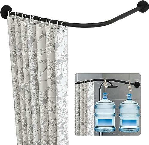 FLTRGO Duschvorhangstange gebogen L Form Duschstange Für Badewanne Schwarz, Ohne Bohren Duschstange Ecke Badewanne Edelstahl Teleskopstange Eckduschstange