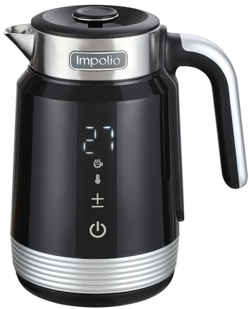 Impolio Retro Novo Wasserkocher, Wasserkocher mit Temperatureinstellung, Wasserkocher Schwarz 2200W, Live Temperaturanzeige, Doppelwandiger Edelstahlbehälter (Retro Novo)