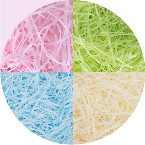 yumcute 200g Raffia Geschreddertes Papier Füllmaterial für Pakete, Geschenkfüllung Papierschnitzel Raffia, Füllmaterial für Geschenkbox/Körbe, Party Hamper, Geschenkverpackung Deko(Macaron-Farbe)