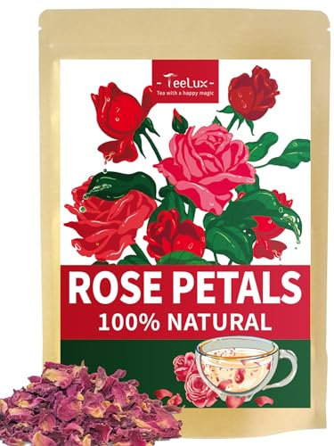 TeeLux Dried Edible Rose Petals 80g, Vegan, Natural Fragrant Flowers, Caffeine Free Rose Herbal Tea, Food Grade for Baking, Drinking, Decorating