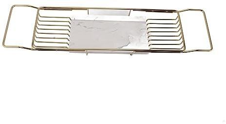 XHTLLO Bathtub Tray, Stainless Steel Space Saving Fine Retractable Bath Tray for Tub, Multi Functional Anti Slip Bathtub Tray Table, for Bathroom Luxury Spa(Gold White)