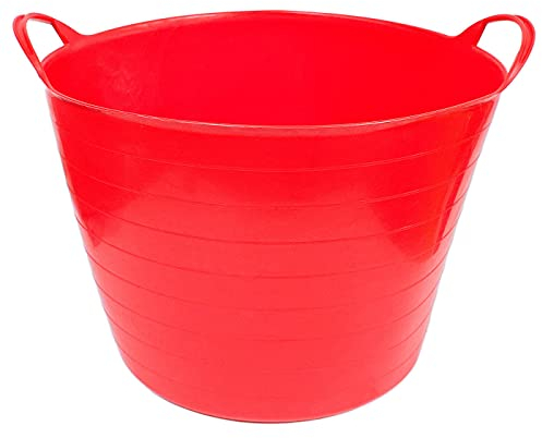 Tradineur - Capazo de plástico Flexible, Incluye Asas Resistentes, Cubo para Trabajos de Vendimia, Agricultura, jardín, Obra, Gran Durabilidad, 45 x 33 cm (Rojo - 42 litros)