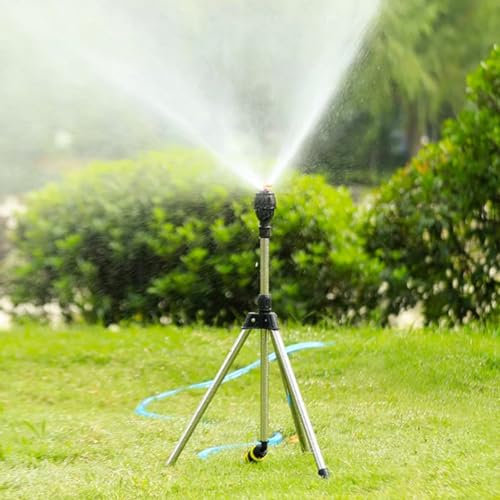 Irrigatore rotante a treppiede, da giardino, con rotazione automatica a per 360°, irrigatori regolabili in acciaio