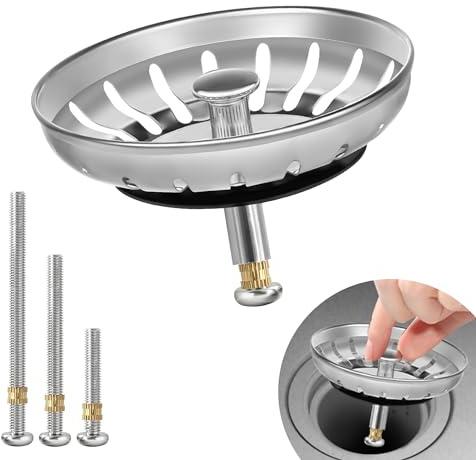 M JINGMEI Bouchon Evier Cuisine INOX 82mm, Bonde Universelle en Acier Inoxydable pour Drainage Rapide, Anti-Obstruction et Anti-Corrosion - Installation Facile (pour Trou d'Évier de 82,3-84mm)