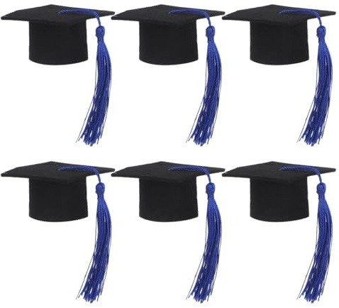 Luxshiny 6Pcs 2026 Mini Doctoral Cap Wine Bottle Covers with Tassel Graduation Bottle Toppers Blue 2.16X2.16In Party Decorations for Wine and Beer Celebration