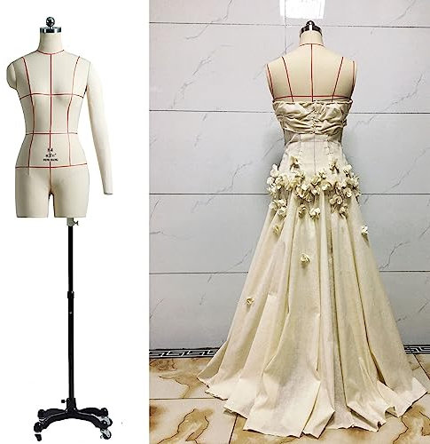 Nähen Weibliche Schneiderpuppe Pinnable Schaufensterpuppe Körper Torso Höhenverstellbar, Styropor Damen Schaufensterpuppe Mit Feststellbaren Rädern, Halbpuppenmodell (Farbe: Stil1, Größe: 88#) Hello