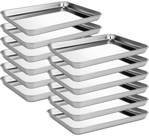 Zopeal 12 Pcs Metal Serving Trays for Food,Baking Sheet Pan Stainless Steel Small Nonstick Cookie Sheet Set Quarter Baking Pan,Toaster Oven and Dishwasher Safe(12 x 9 x 1 Inch)