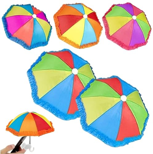 5Pcs Phone Umbrella Sun Protection Rainbow Phone Umbrella for Sun with Powerful Piggy-Shaped Suction Cup Stand Outdoor Sun Shade Cell Phone Umbrella for Most Cell Phones, Phone Umbrella for Sun