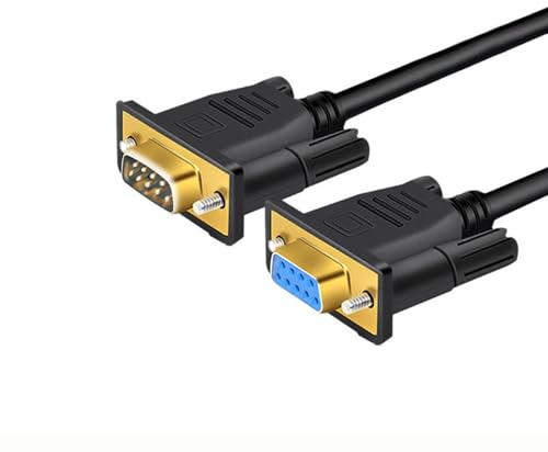 RIKYJIC RS232 DB9 - Cable de extensión serial de cobre completo de doble blindaje, chapado en oro, cable de datos fiable de 9 pines para aplicaciones industriales y de PC (macho a hembra, 5 metros)