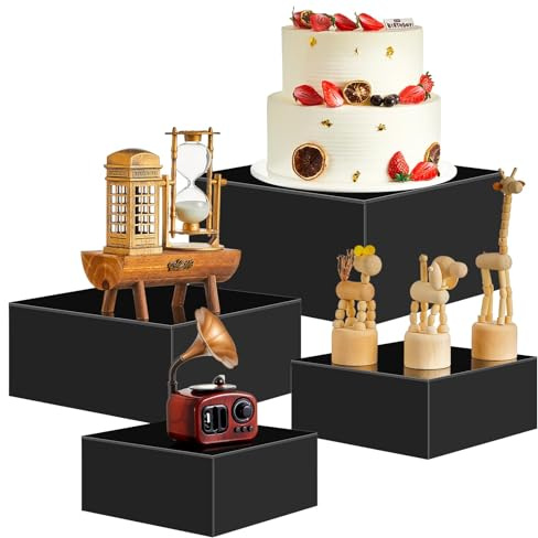 DIGIELE Rialzi per Buffet, 4 Pezzi Vassoio da Portata Scatole Espositive in Acrilico, Supporto Dessert a Forma di Cubo per Cupcake, Caramelle, Brunch, Dessert, Collezionabili, Gioielli e Feste
