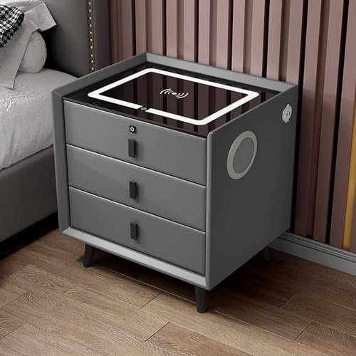 Smart Bedside Table with Wireless Charging Station, USB Ports & LED Light, Nightstand Home Furniture with 2/3 Drawers - Bedroom Smart Nightstand