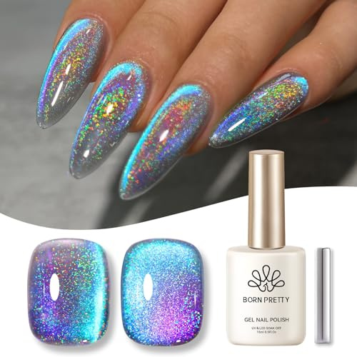 Born Pretty 9D Cat Magnetic Eye Gel Blau Lila - UV Nagellack Regenbogen Laser Holographisch Gel Nagellack Maniküre und Nagelkunst DIY zu Hause