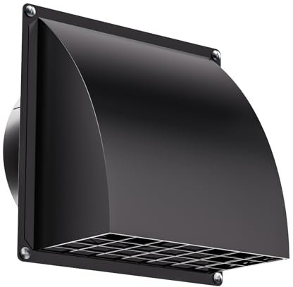 HG Power Rejilla Ventilacion 100 mm rejilla de ventilación, trampilla antirretorno, rejilla extraíble, conexión a la pared para aire de escape, para secadoras, cocinas, Ø 10 cm (15,5*15,5 cm), Negro