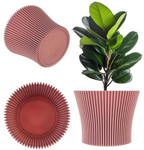 KADAX - Vaso per fiori in plastica, vaso da fiori dal design moderno, vaso per piante da interno, vaso per erbe aromatiche per interni ed esterni (rosa polvere, 17 cm)