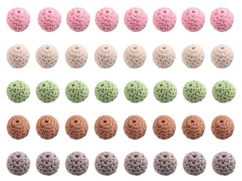 40-teiliges Häkel-Holzperlen-Set, 16 mm, bunte Bastelperlen für Schmuckherstellung, Halskette, Armband und handgefertigte Dekorationen, sichere Materialien für Erwachsene und Kinder, perfektes