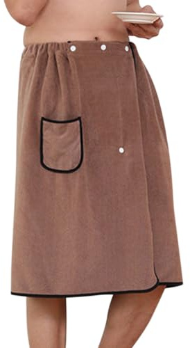 nicticsi Asciugamano da Bagno Uomo con Chiusura in Velcro e Tasca Classico Colore Solido Gonna con Elastica Kilt da Sauna per Casa o Sauna Morbido Confortevole D Marrone