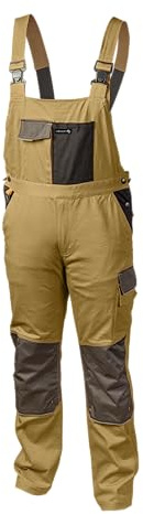 Högert Technik – Salopette da lavoro EDGAR beige con spalline elastiche, 7 tasche, rinforzi Oxford 600D, elementi riflettenti e vestibilità ergonomica per uomo, beige., S
