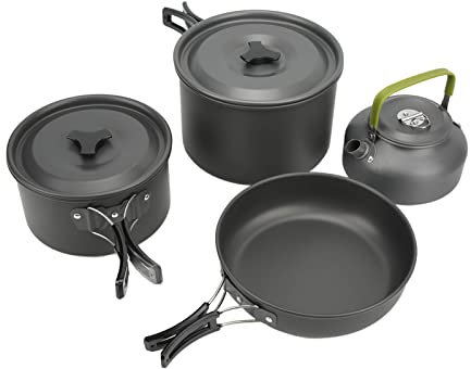 Set di Pentole da Campeggio Portatile per 4-5 Persone - Kit di Pasticcio Leggero con Manici Pieghevoli, per attività Esterne Ed Escursioni